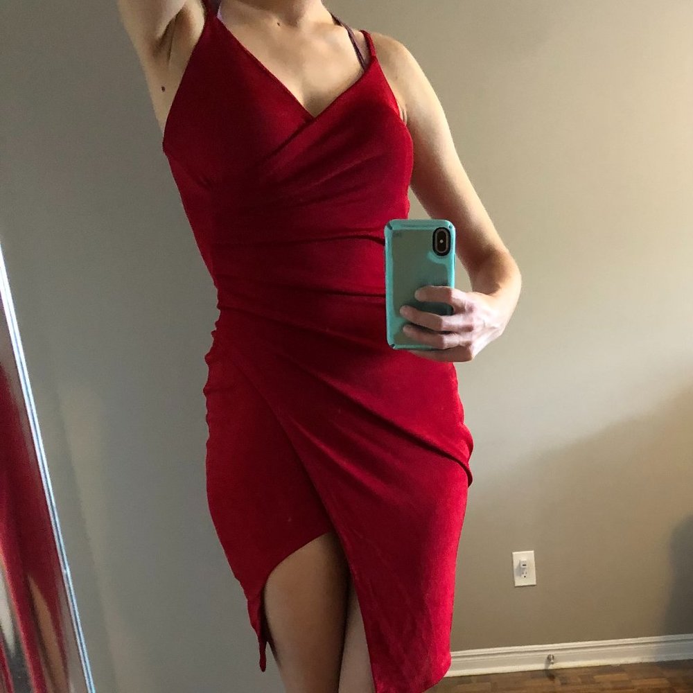 Sexy stretchy dark red dress
